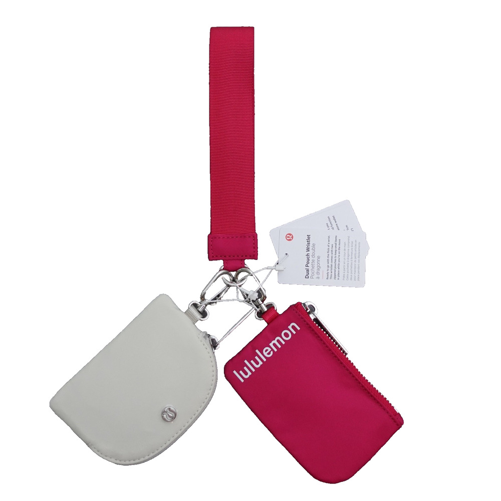 New Lululemon Dual Pouch Wristlet PSNT Dark Pink / BONE